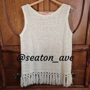 Lilly Pulitzer Cream Sleeveless Knit Top with Fringe